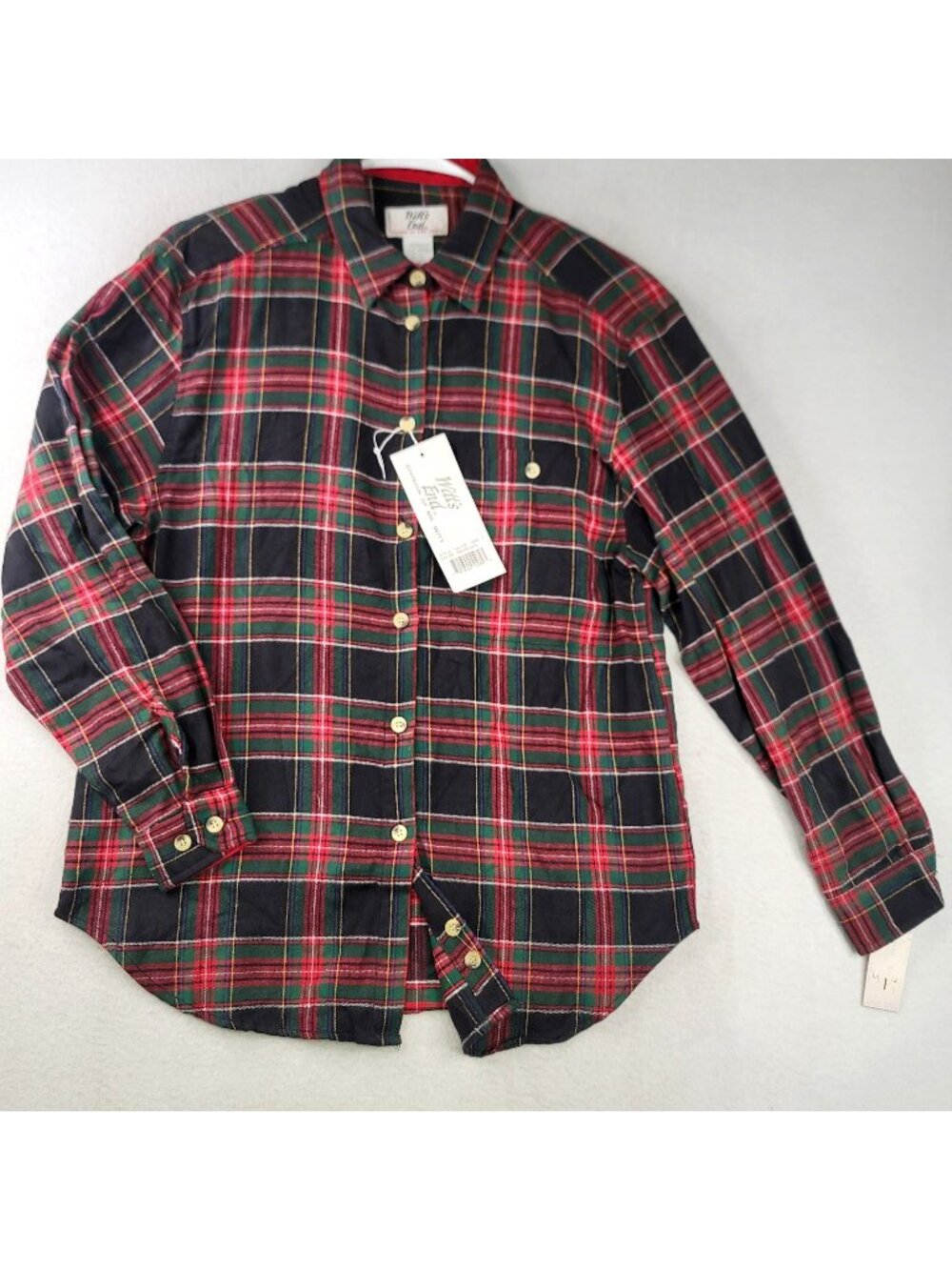 Vintage Witt's End Plaid Button-Up Shirt S Black Deadstock Preppy Country Casual